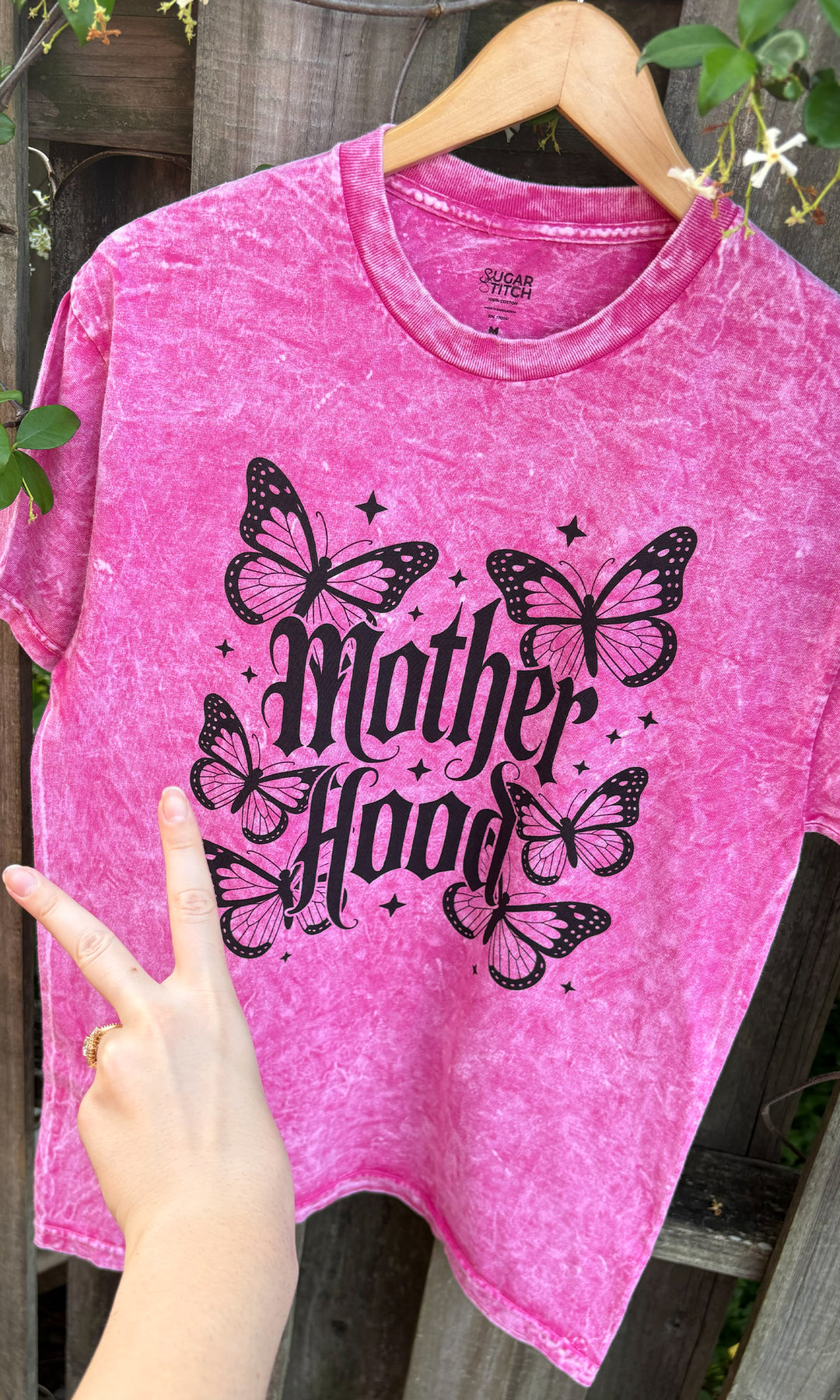 Motherhood Butterflies Mineral Washed Black Graphic T-Shirt