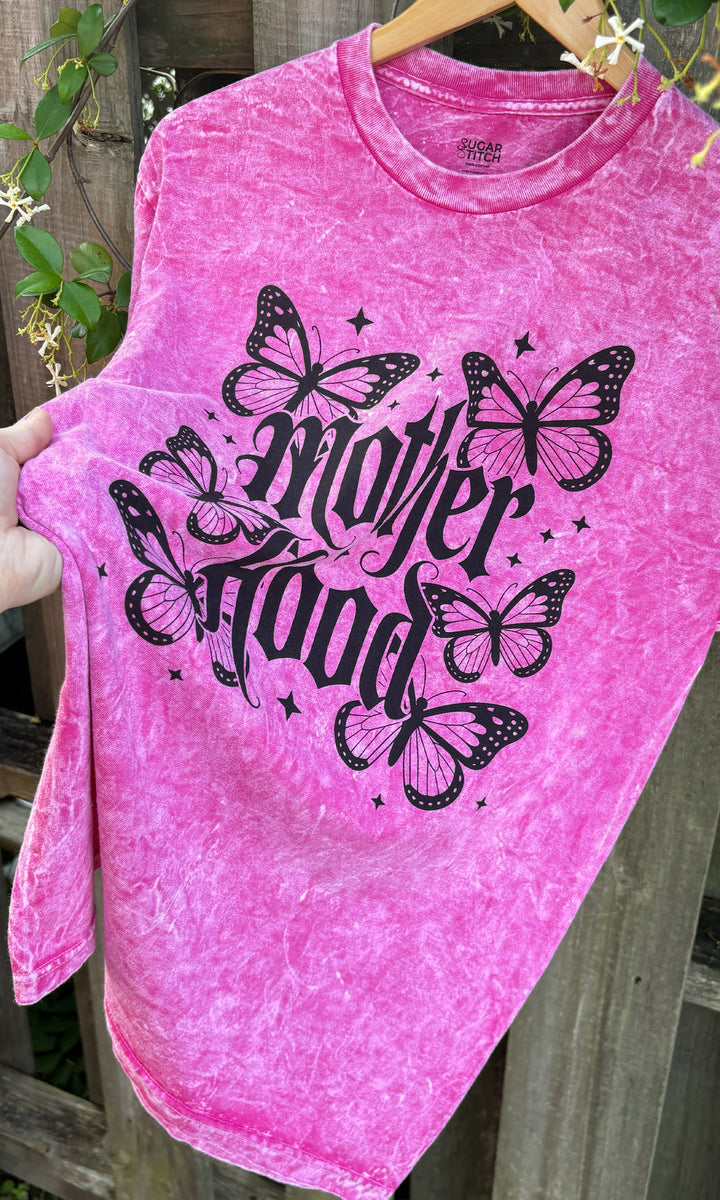 Motherhood Butterflies Mineral Washed Black Graphic T-Shirt