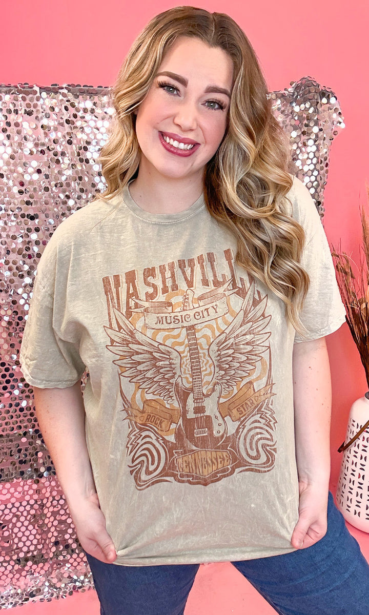 Retro Nashville Guitar Mineral Washed Shirt