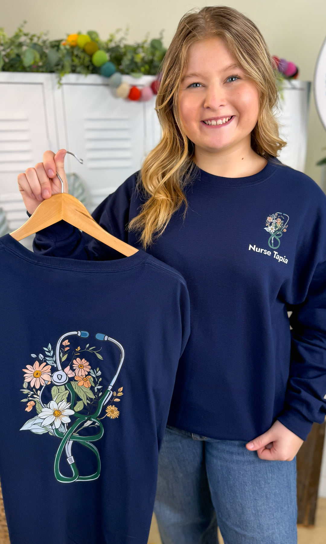 Nurse Spring Stethoscope Graphic Sweatshirt