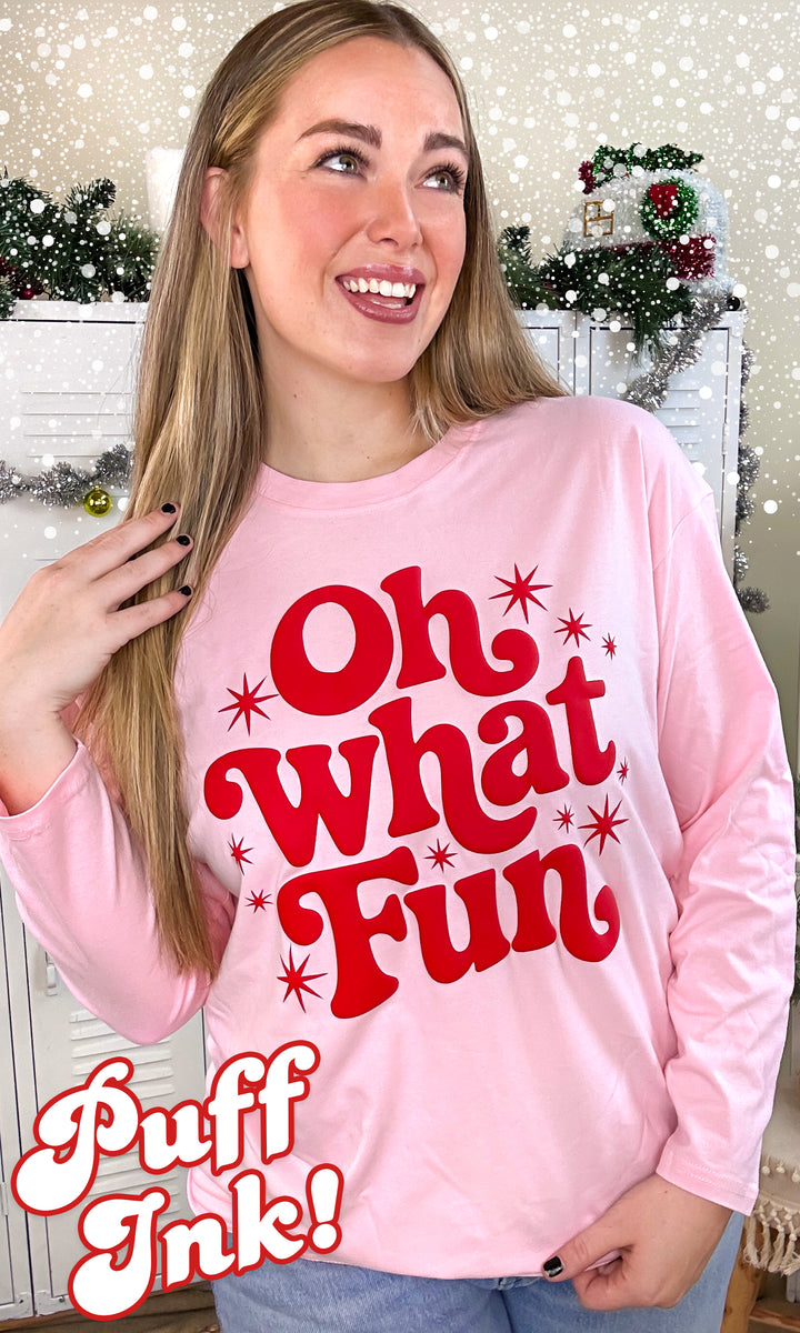 Oh What Fun Christmas Puff BF Long Sleeve Graphic T-Shirt