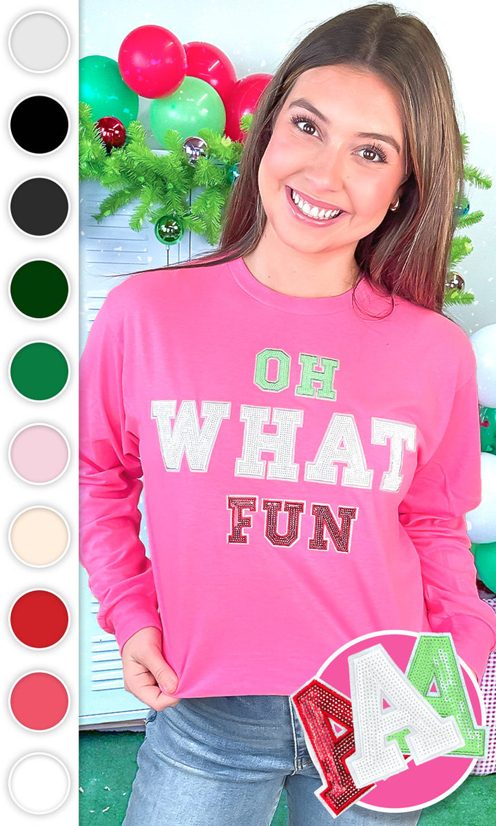 Oh What Fun Sequin Christmas Graphic Long Sleeve T-Shirt