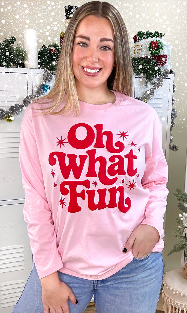Oh What Fun Christmas Puff BF Long Sleeve Graphic T-Shirt