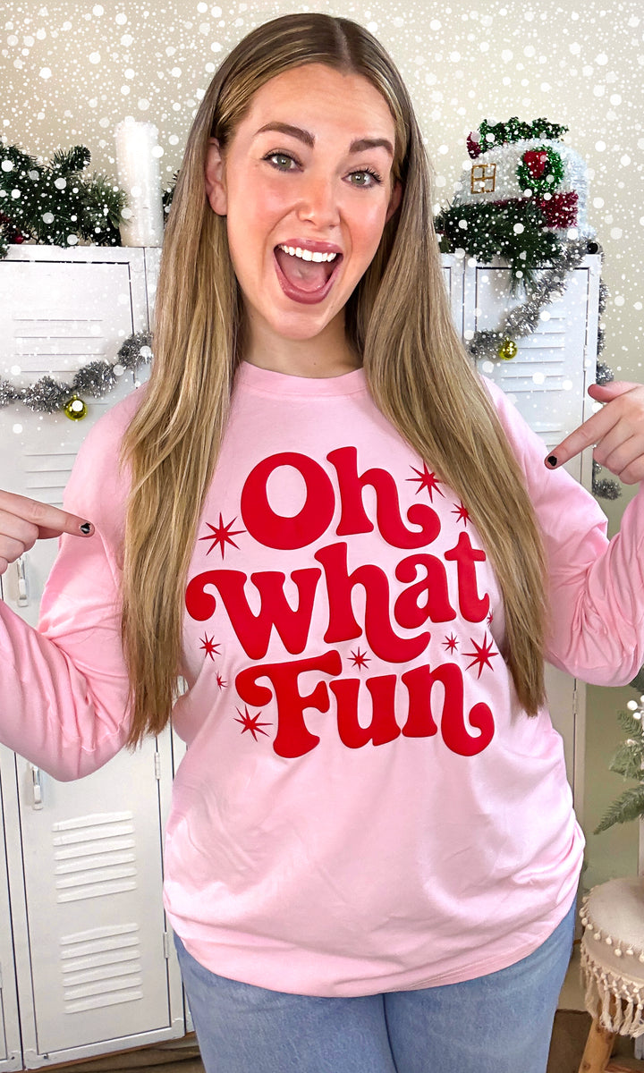 Oh What Fun Christmas Puff BF Long Sleeve Graphic T-Shirt