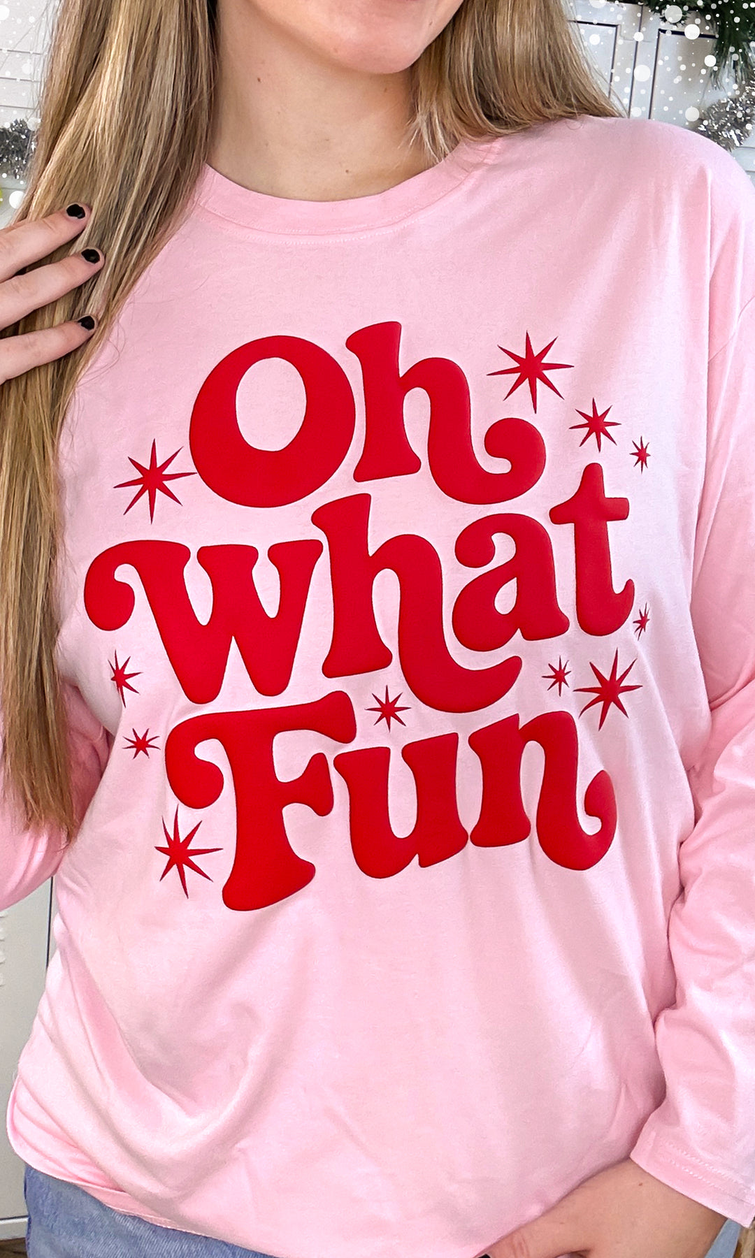 Oh What Fun Christmas Puff BF Long Sleeve Graphic T-Shirt