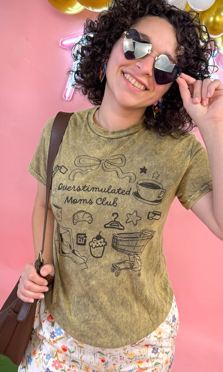 Overstimulated Moms Club MIneral Wash Graphic T-Shirt