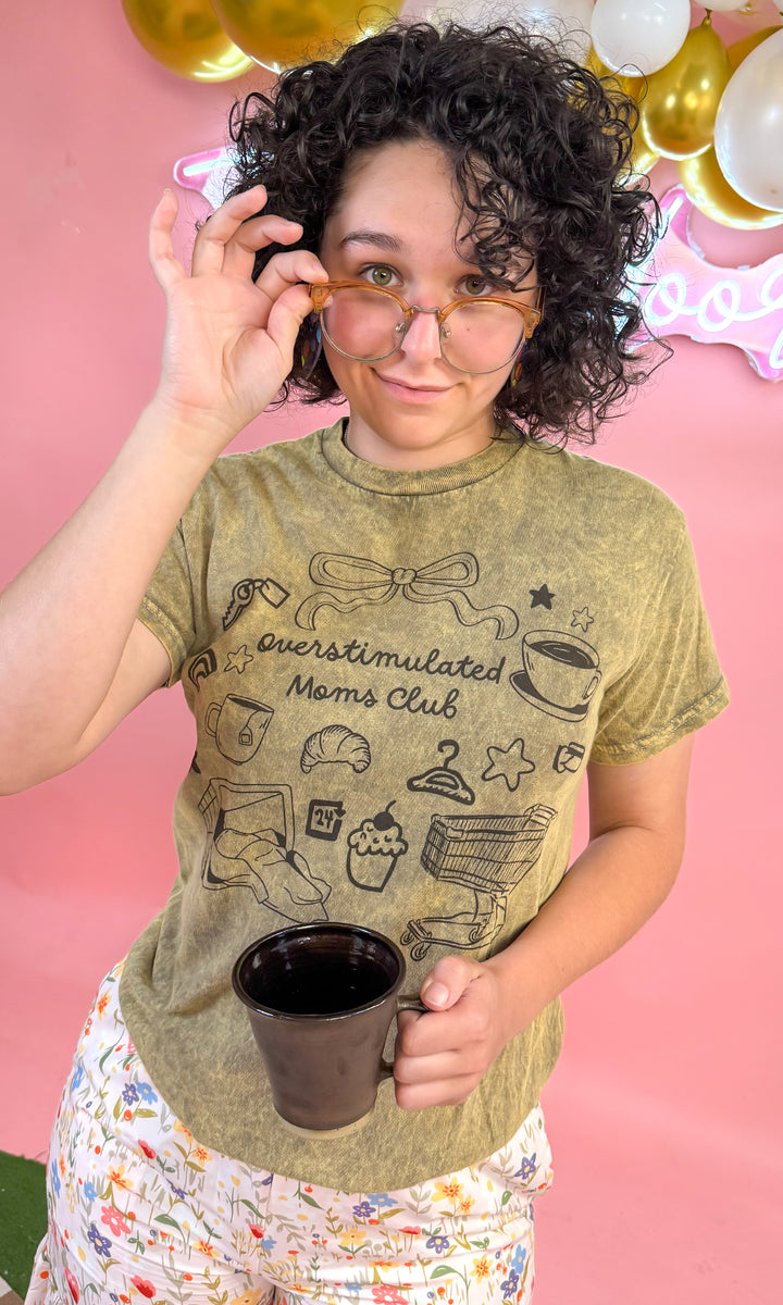 Overstimulated Moms Club MIneral Wash Graphic T-Shirt