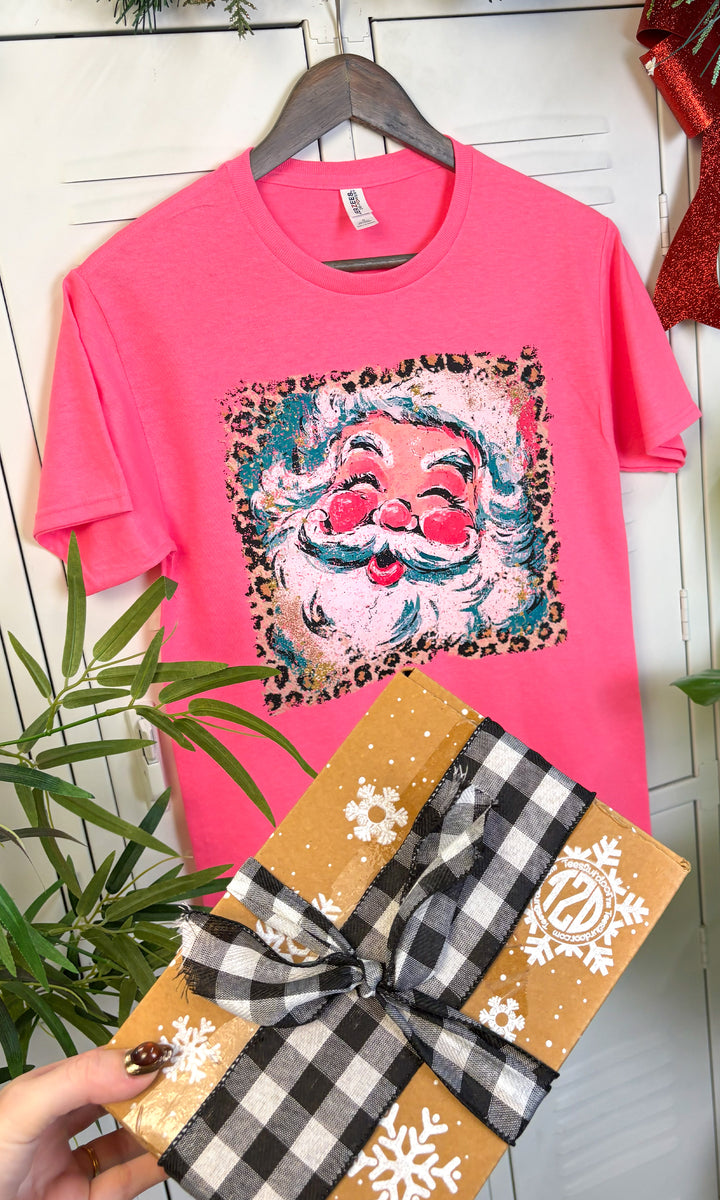 Paint Splatter Leopard Santa Graphic T-Shirt