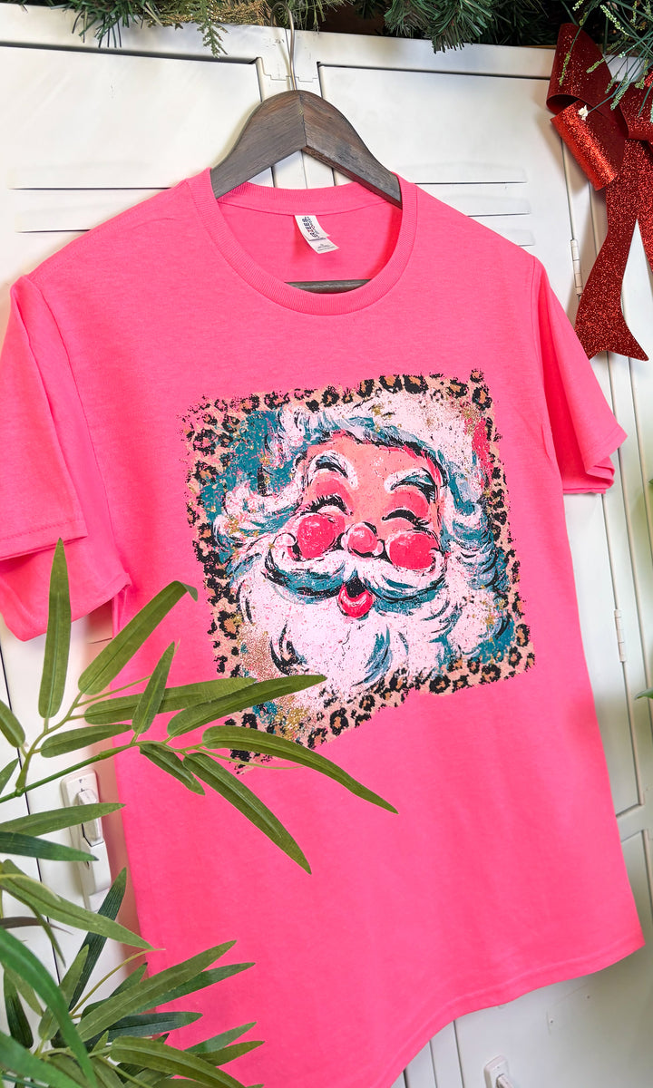 Paint Splatter Leopard Santa Graphic T-Shirt