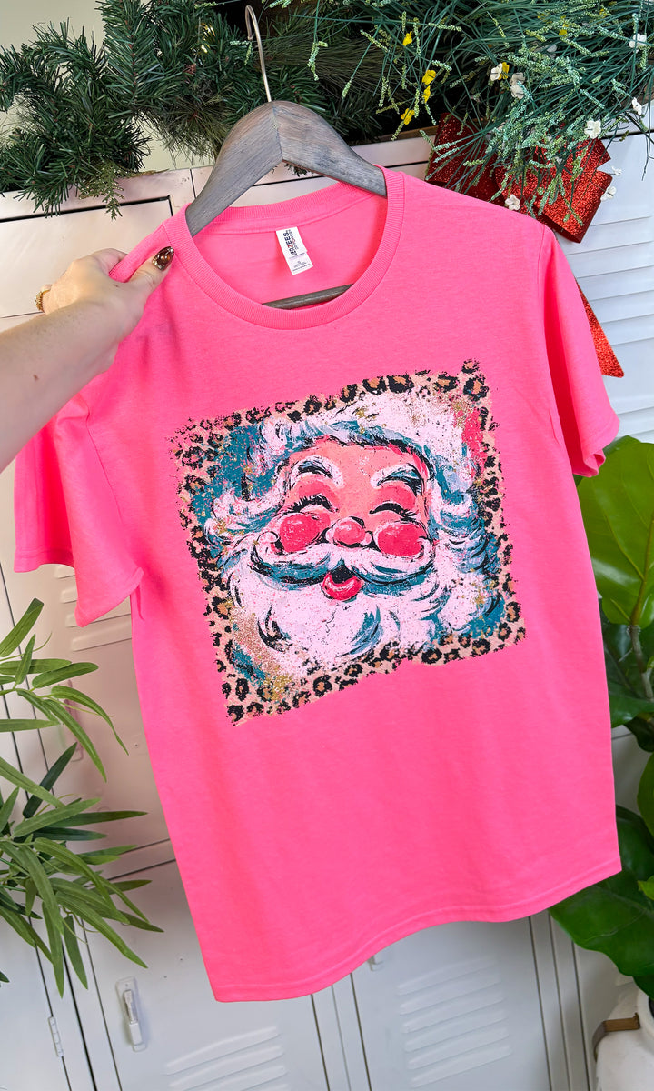 Paint Splatter Leopard Santa Graphic T-Shirt