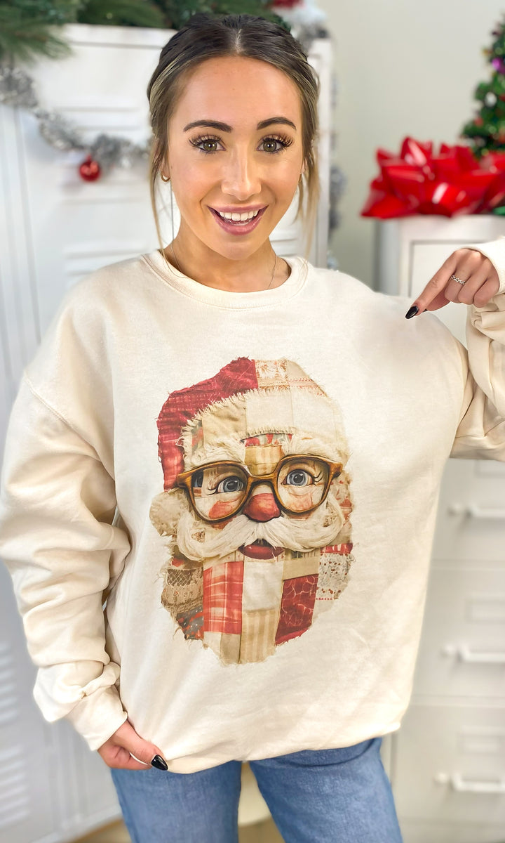 Patchwork Santa Christmas Graphic Sweatshirt