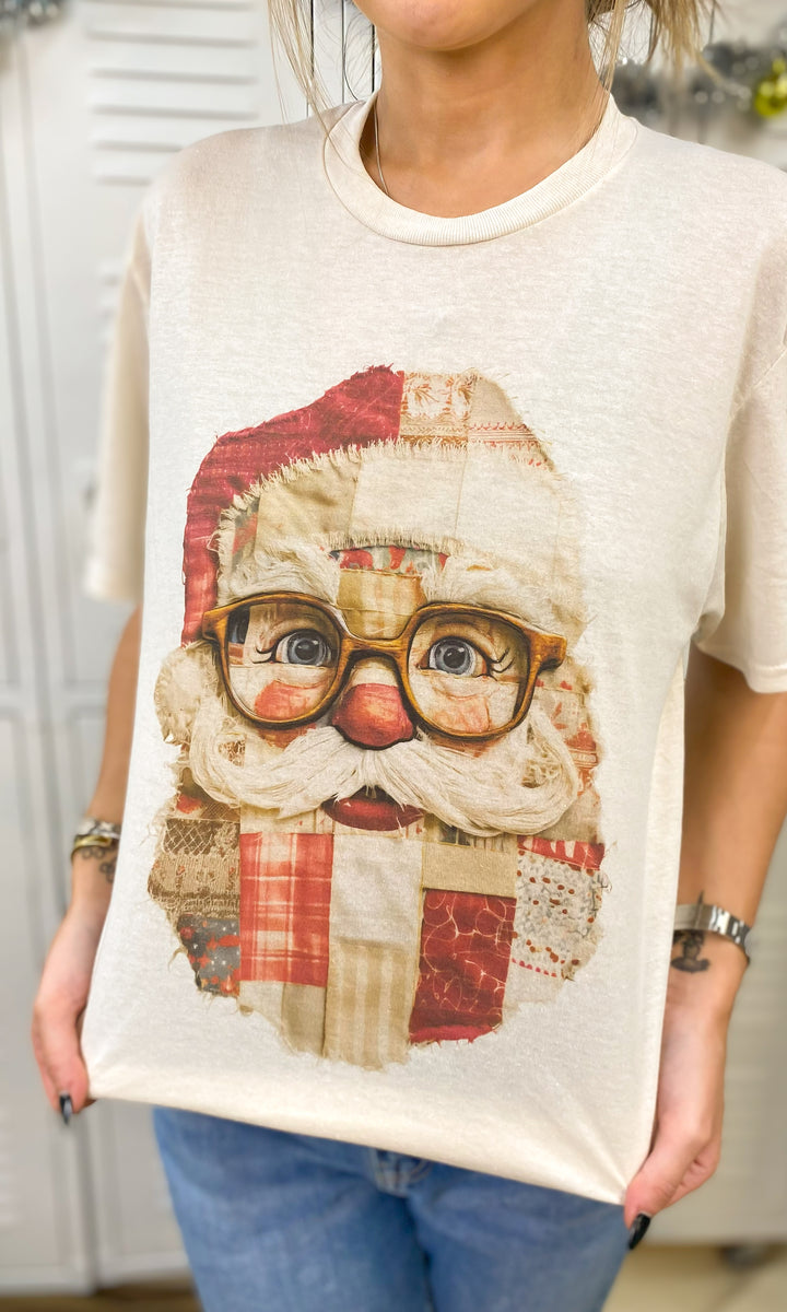 Patchwork Santa Christmas Graphic Shirt