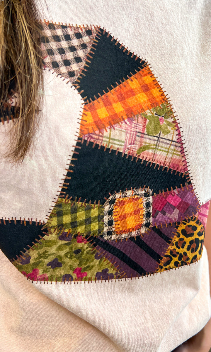 Patchwork Witches Hat Halloween Mineral Washed Graphic Shirt