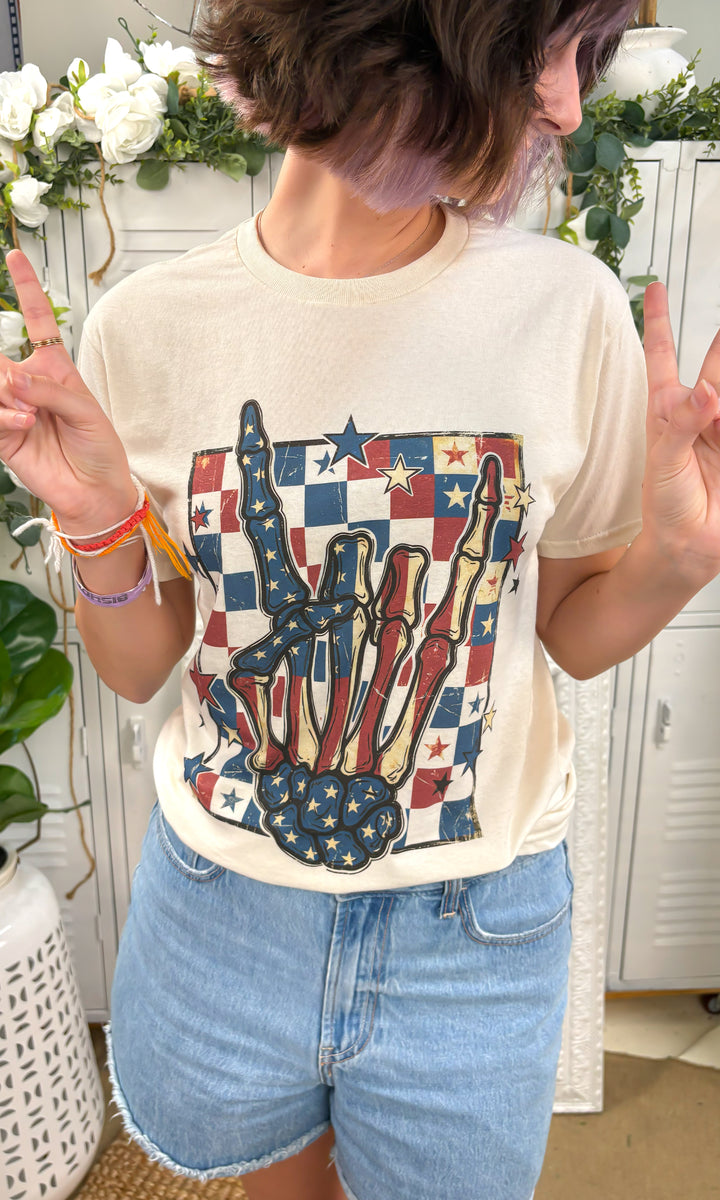 Patriotic Skeleton Hand Graphic T-Shirt