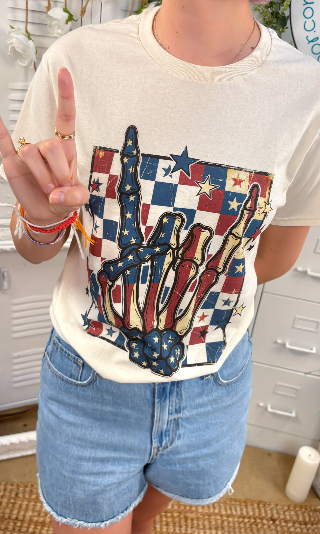 Patriotic Skeleton Hand Graphic T-Shirt