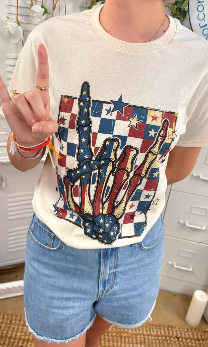 Patriotic Skeleton Hand Graphic T-Shirt