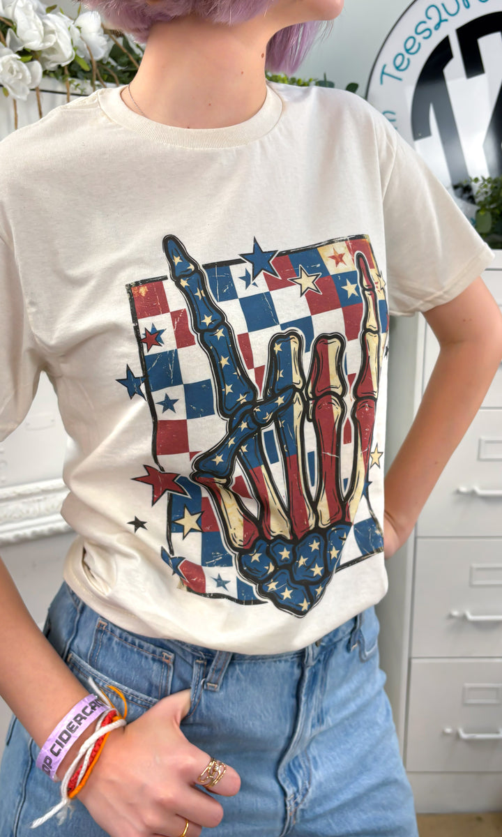 Patriotic Skeleton Hand Graphic T-Shirt