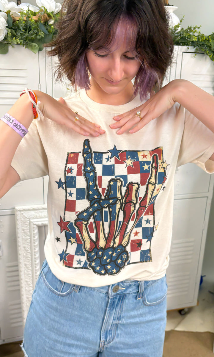 Patriotic Skeleton Hand Graphic T-Shirt