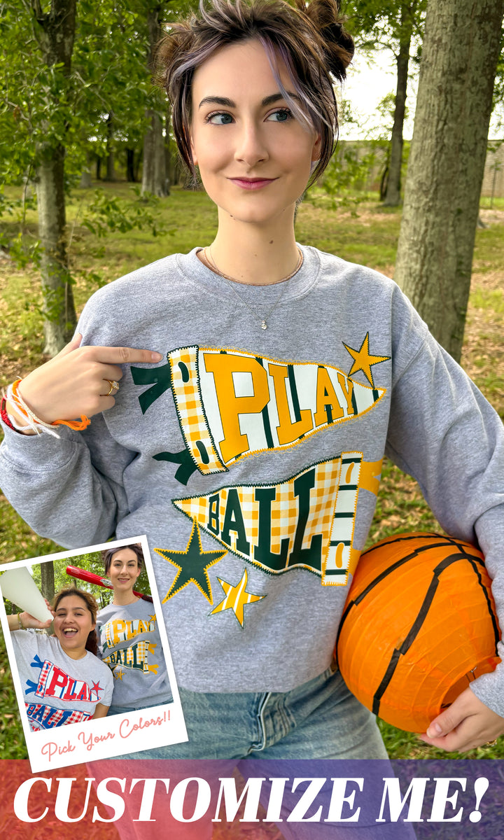 Play Ball Custom Lace Sport Pennant Graphic Sweatshirt