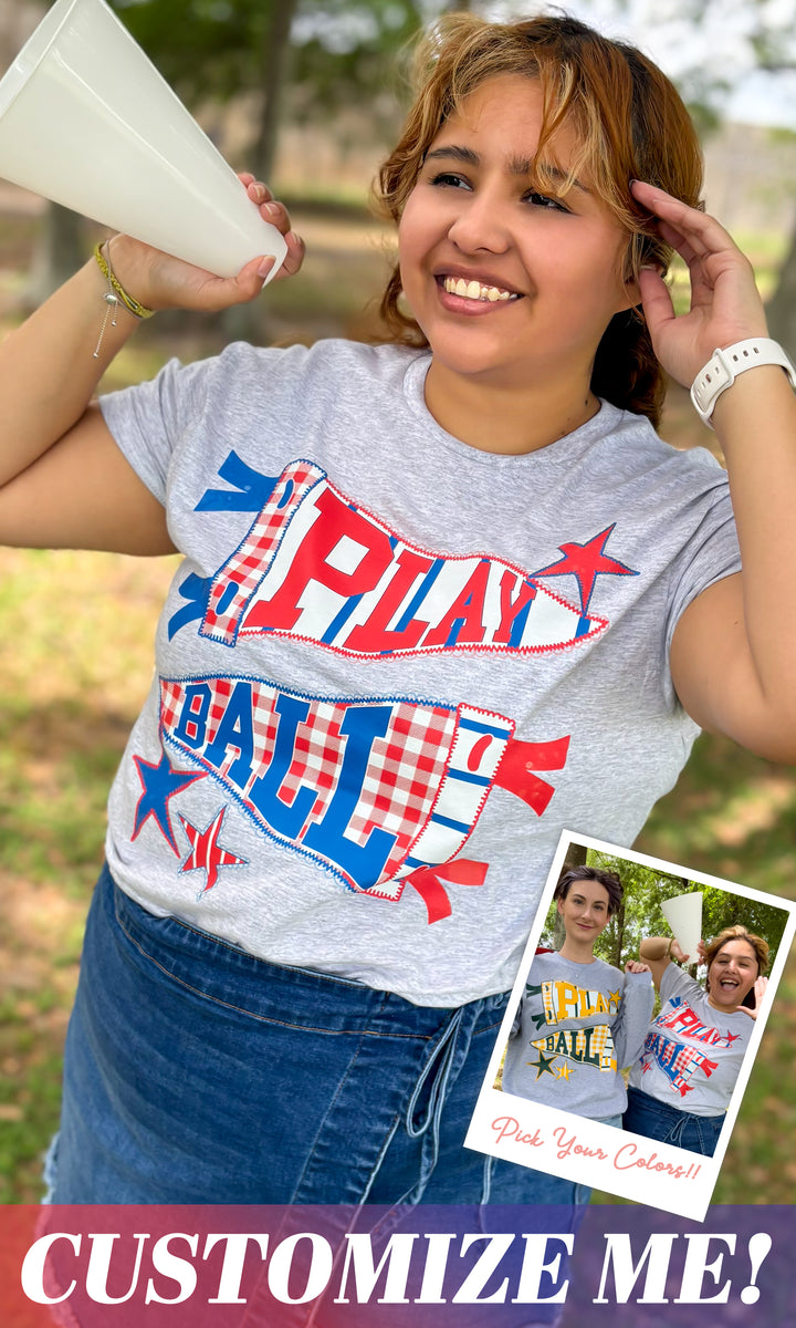 Play Ball Custom Lace Sport Pennant  Graphic T-Shirt