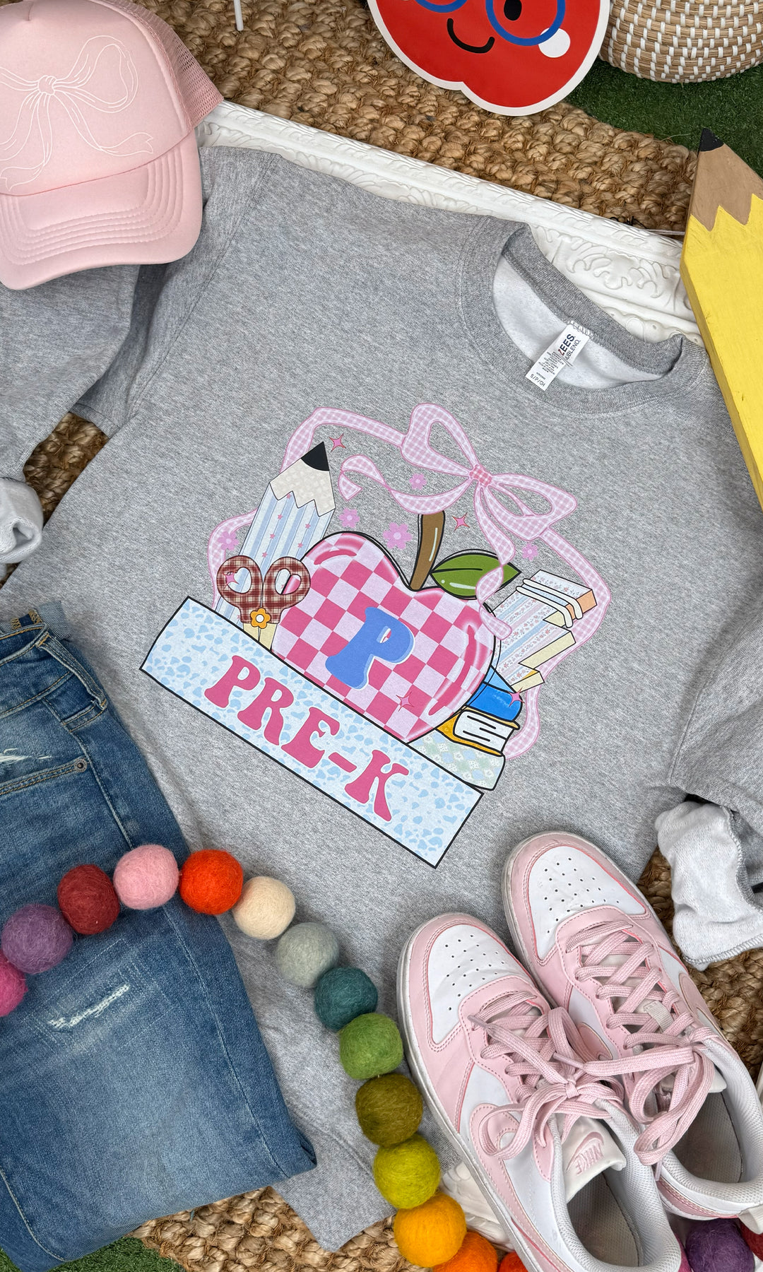 Preppy Apple Custom Grade Level Teacher Graphic Sweatshirt
