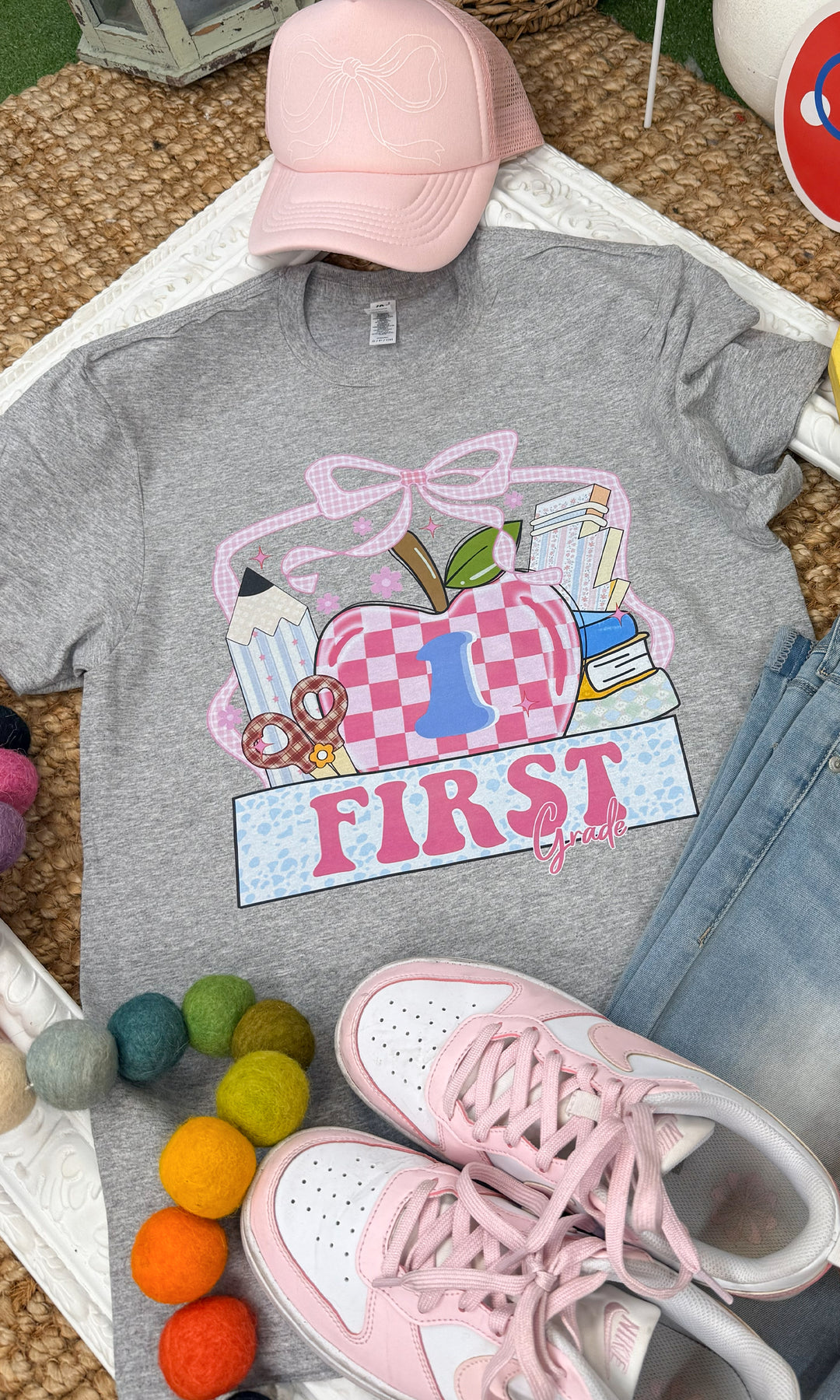 Preppy Apple Custom Grade Level Teacher Graphic T-Shirt