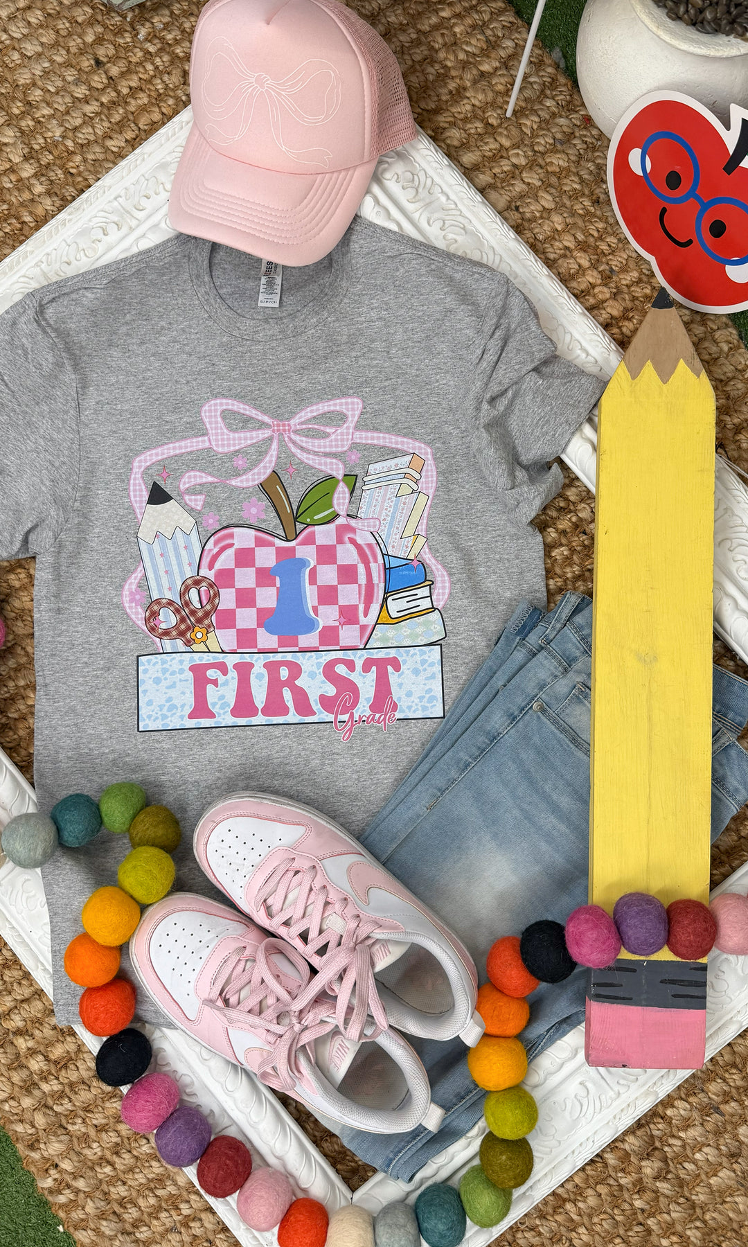 Preppy Apple Custom Grade Level Teacher Graphic T-Shirt