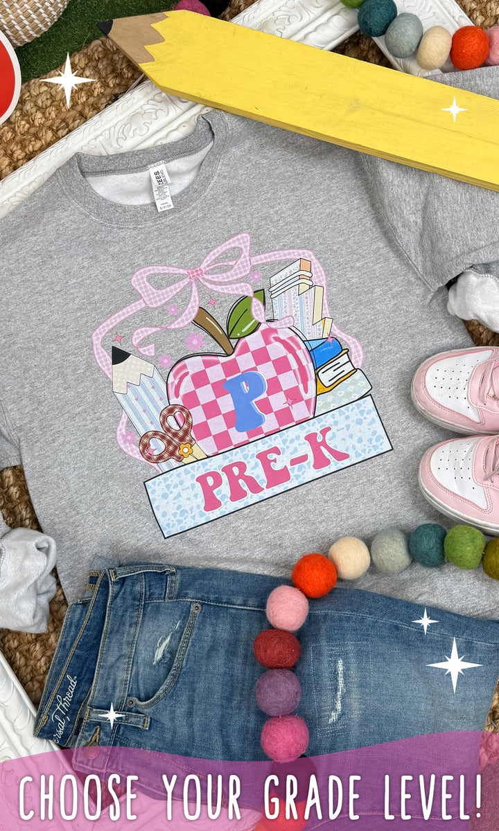 Preppy Apple Custom Grade Level Teacher Graphic Sweatshirt