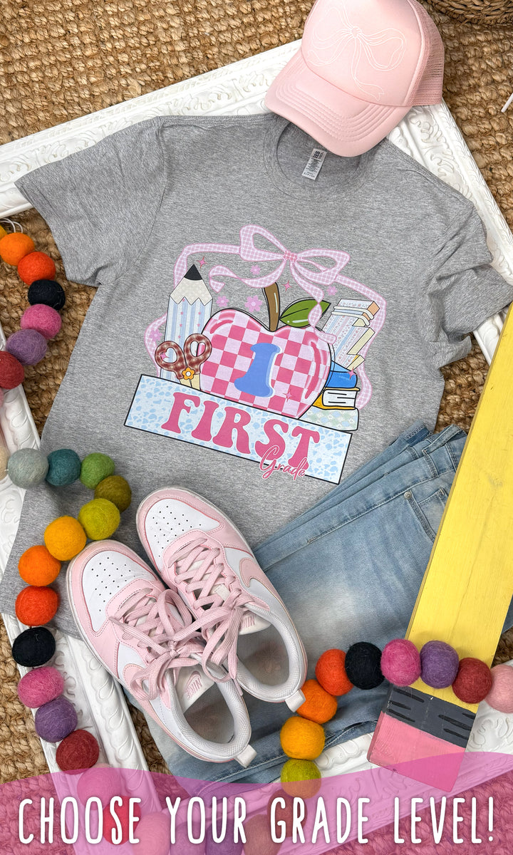 Preppy Apple Custom Grade Level Teacher Graphic T-Shirt