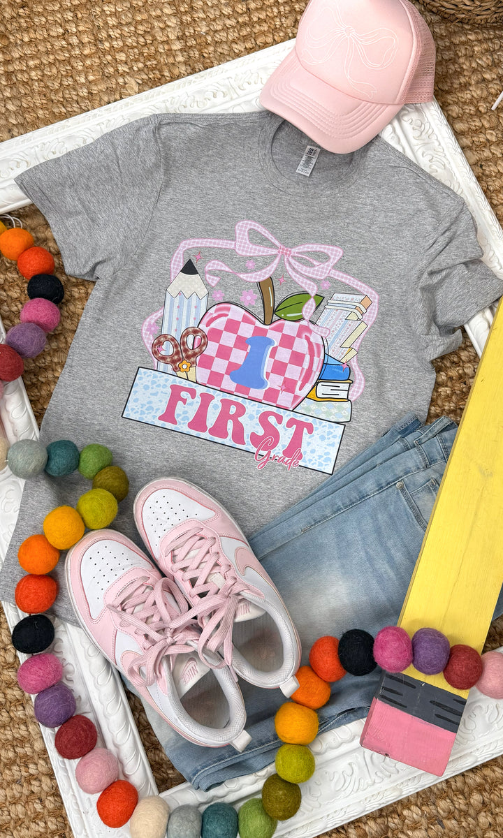 Preppy Apple Custom Grade Level Teacher Graphic T-Shirt