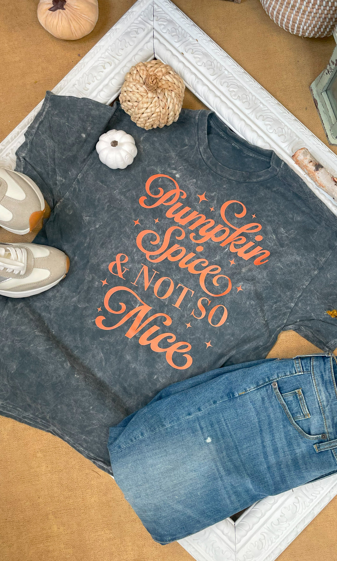Pumpkin Spice &amp; Not So Nice Fall Mineral Washed Graphic Shirt