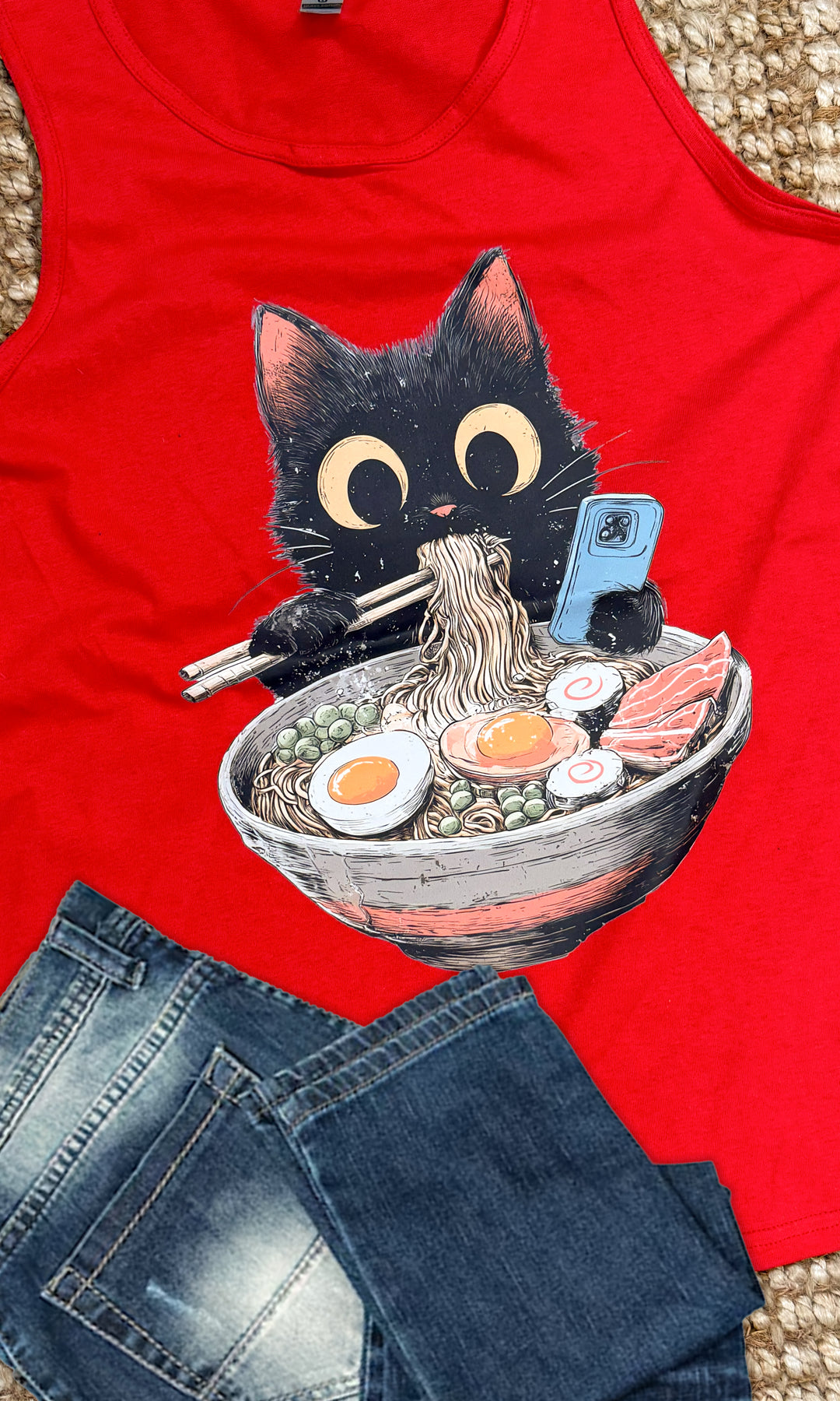 Ramen Cat Graphic Tank-Top