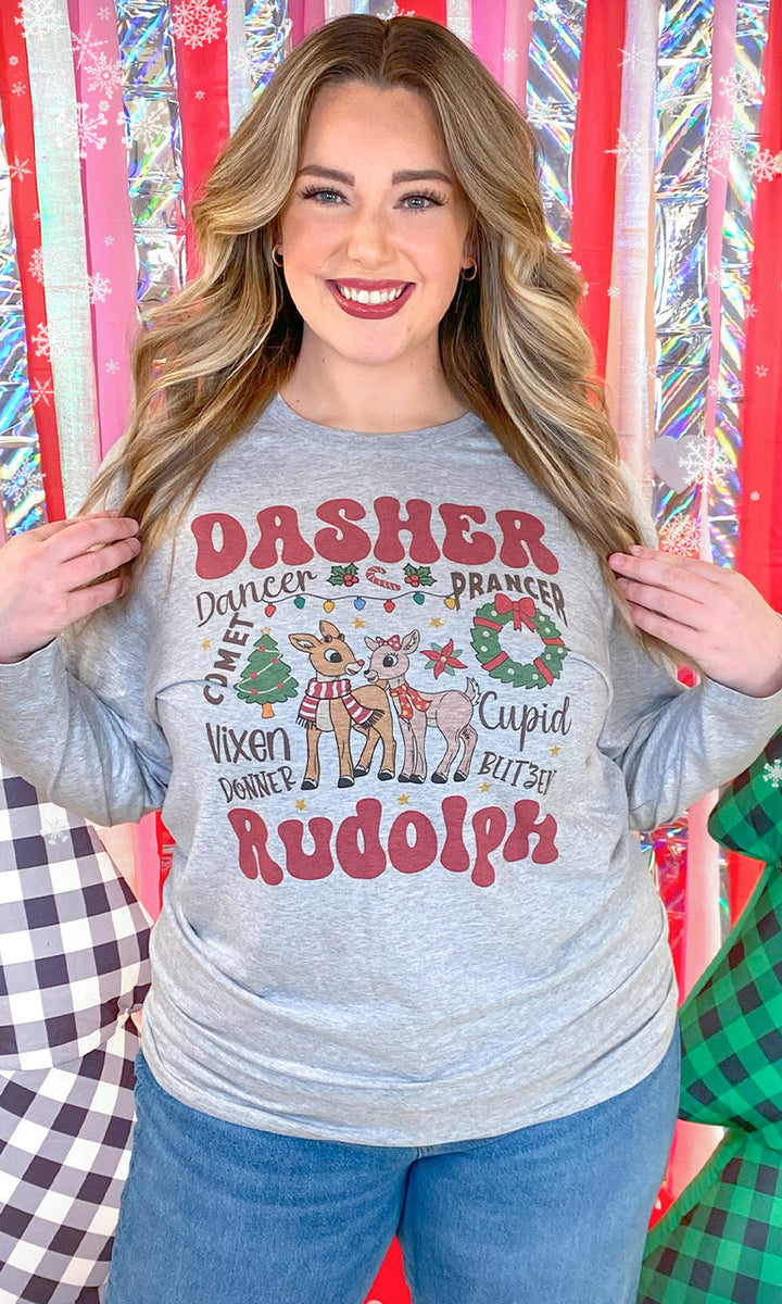 Rudolph and Reindeer Christmas Graphic Long Sleeve T-Shirt
