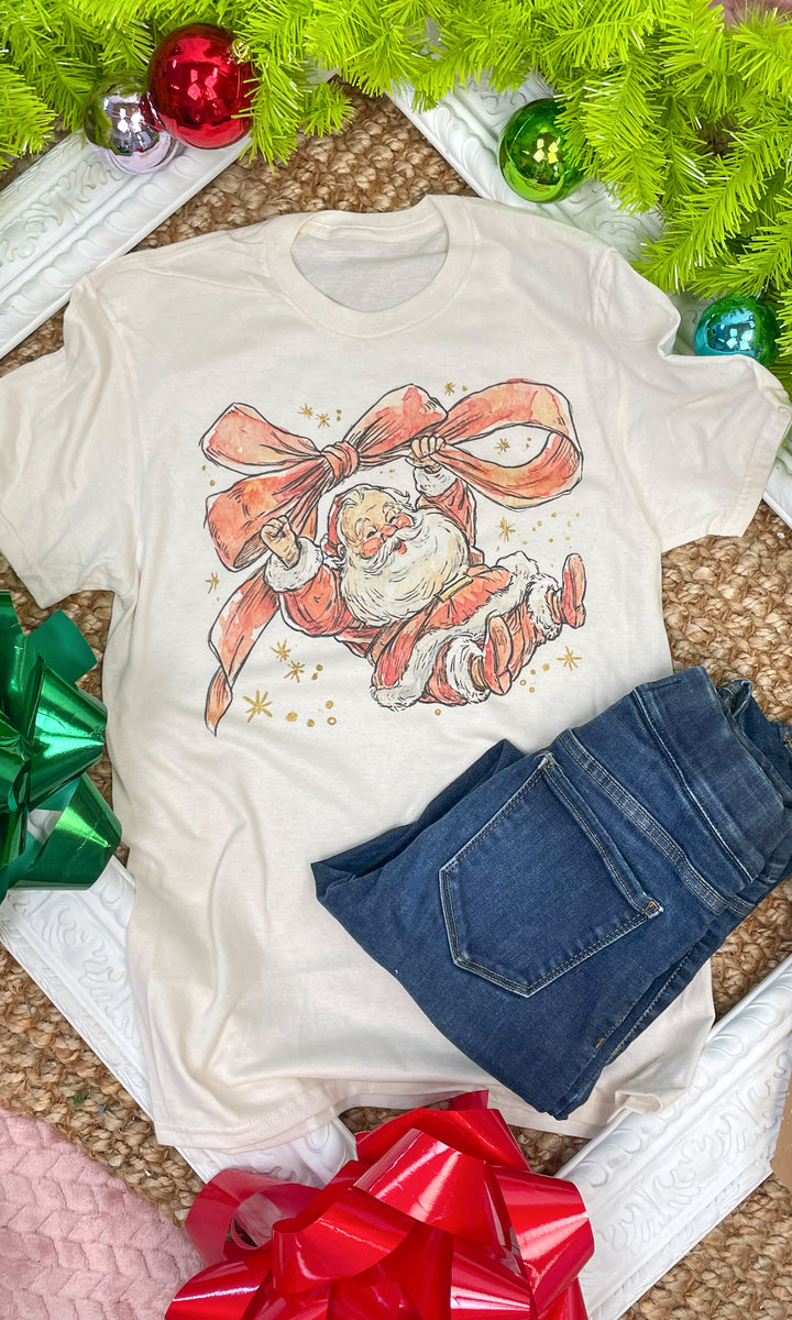 Santa Bow Christmas Graphic T-Shirt