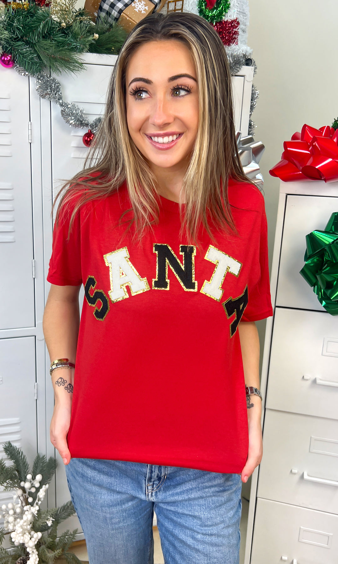 Santa Ideal Chenille Christmas  Graphic T-Shirt