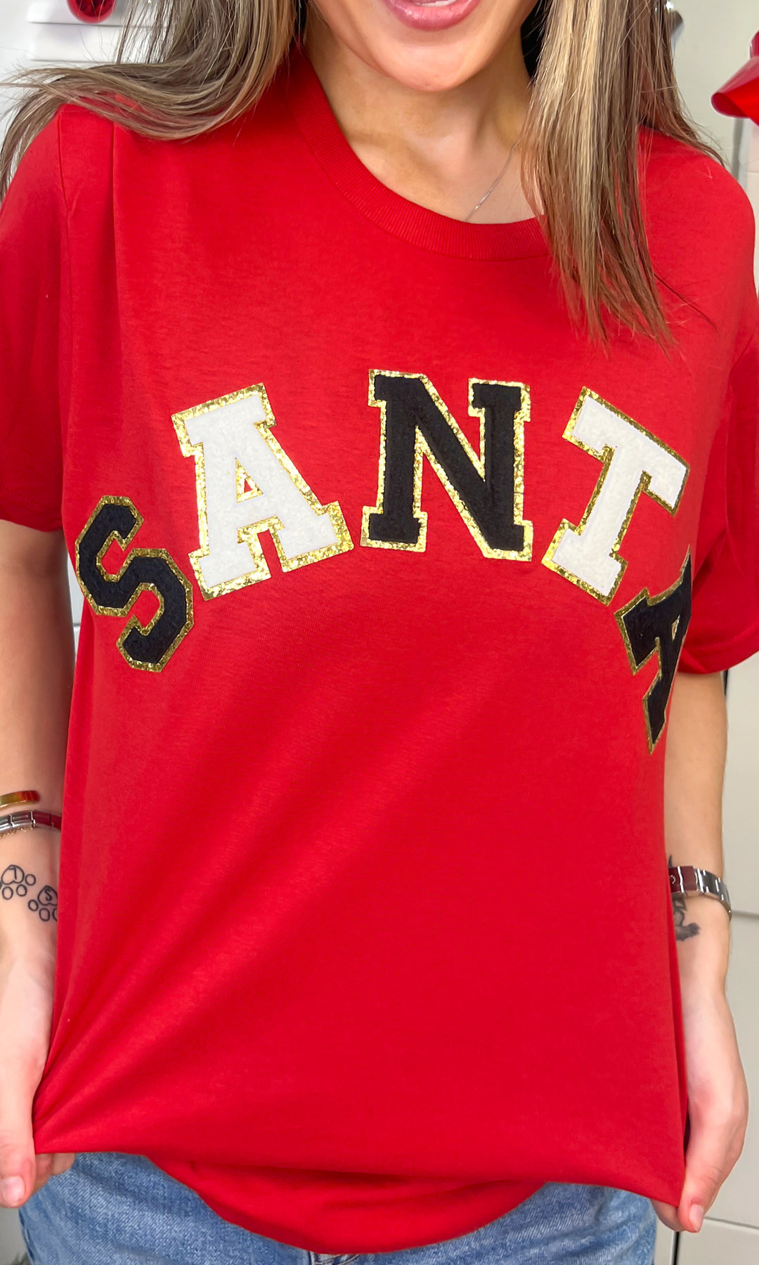 Santa Ideal Chenille Christmas  Graphic T-Shirt