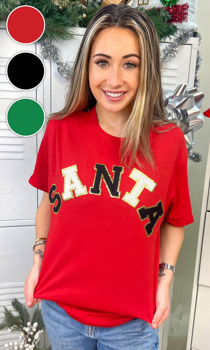 Santa Ideal Chenille Christmas  Graphic T-Shirt