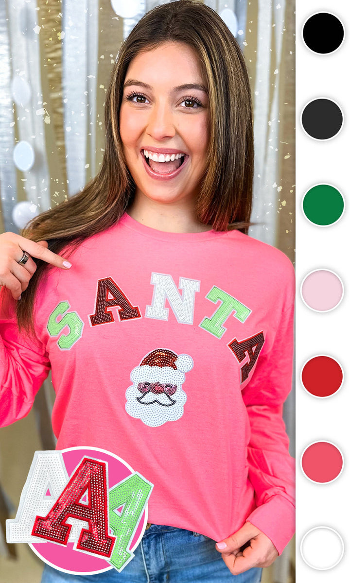 Santa Sequin Graphic Long Sleeve T-Shirt