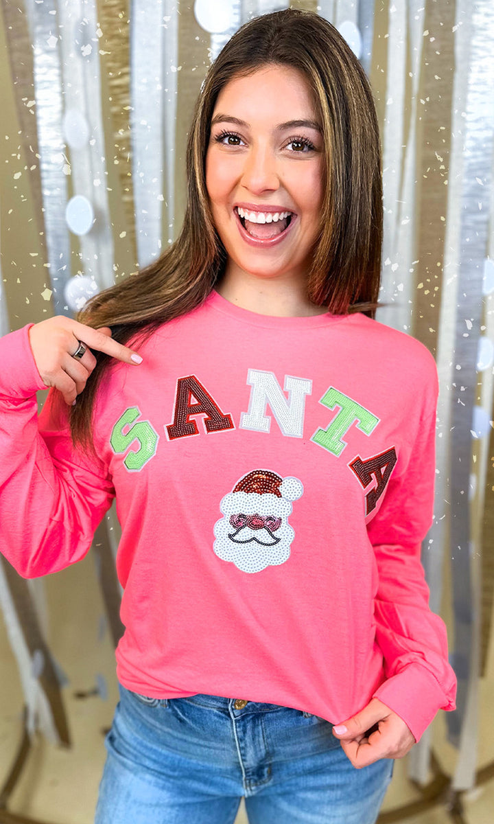 Santa Sequin Graphic Long Sleeve T-Shirt