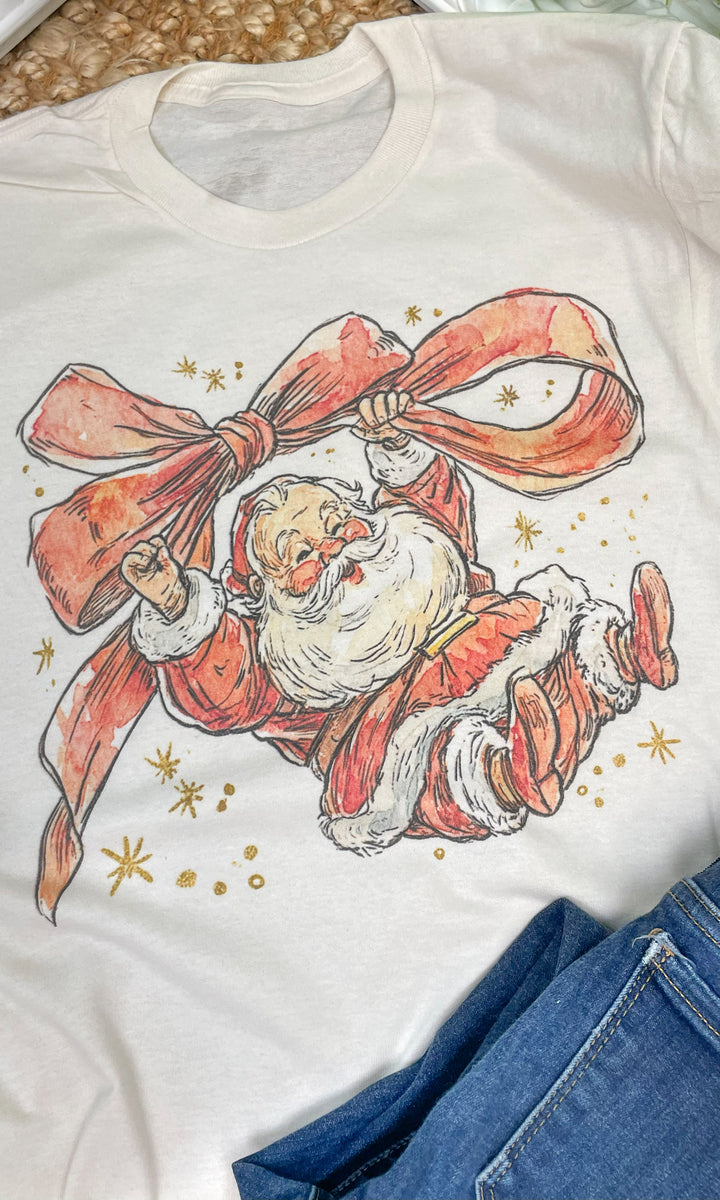 Santa Bow Christmas Graphic T-Shirt