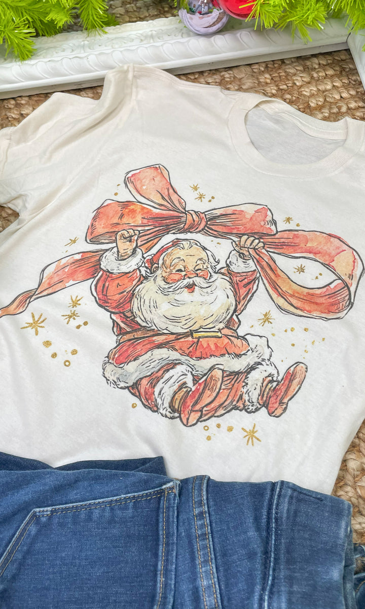 Santa Bow Christmas Graphic T-Shirt