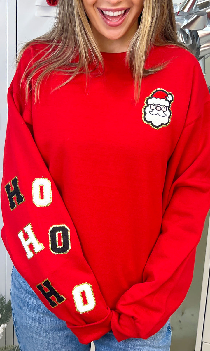 Santa HoHoHo Ideal Chenille Christmas Graphic Sweatshirt