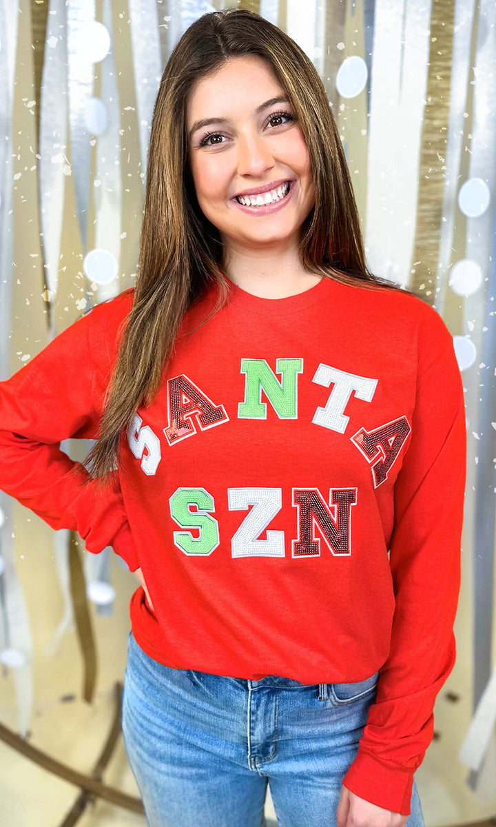 Santa Season Sequin Graphic Long Sleeve T-Shirt