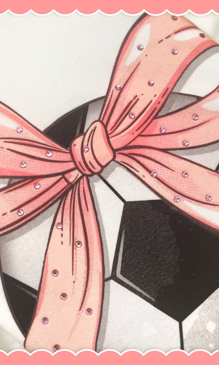 Soccer Pink Bow Rhinestone Graphic Sweatshirt