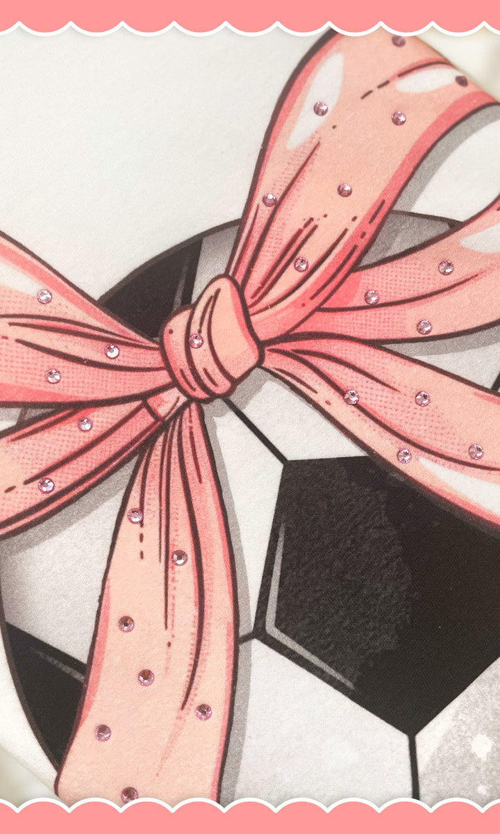 Soccer Pink Bow Rhinestone Graphic Long Sleeve Shirt