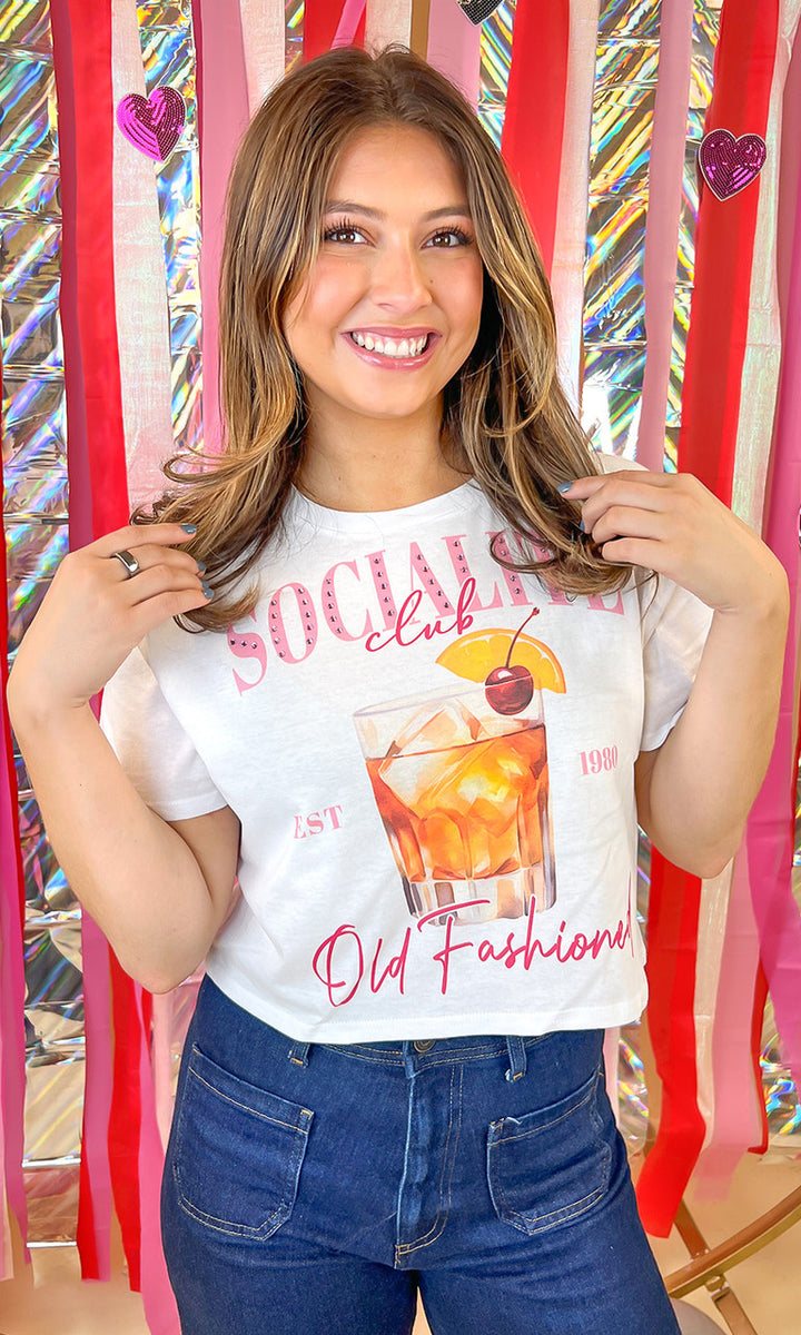 Socialite Drink Club Rhinestone Graphic Crop Top T-Shirt