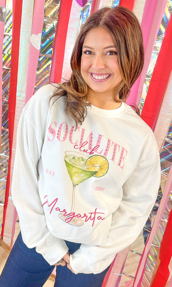 Socialite Drink Club Rhinestone Graphic Sweatshirt