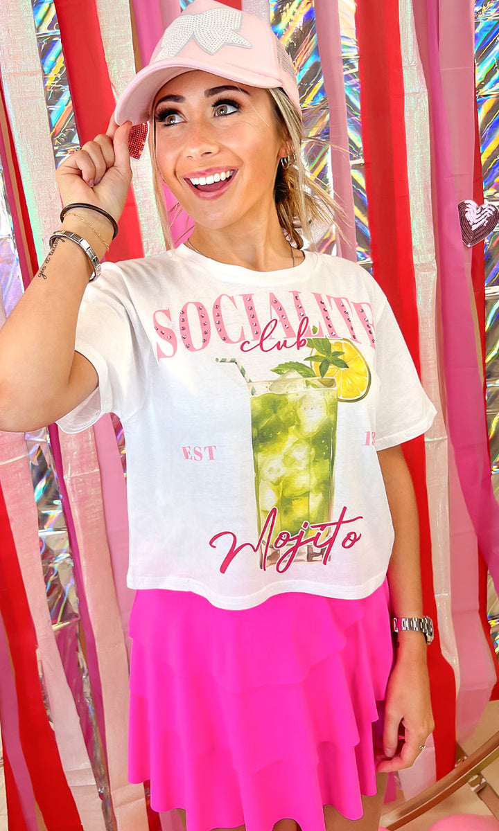 Socialite Drink Club Rhinestone Graphic Crop Top T-Shirt