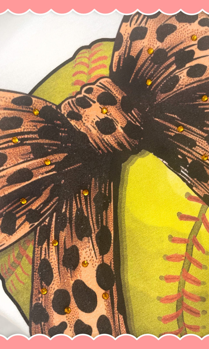 Softball Cheetah Bow Rhinestone Graphic Shirt