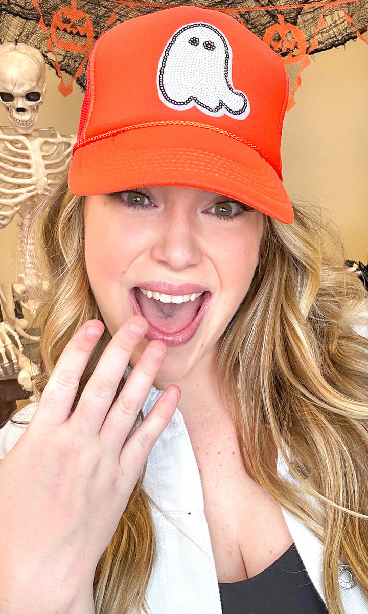 Sparkle Ghost Sequin Trucker Hat